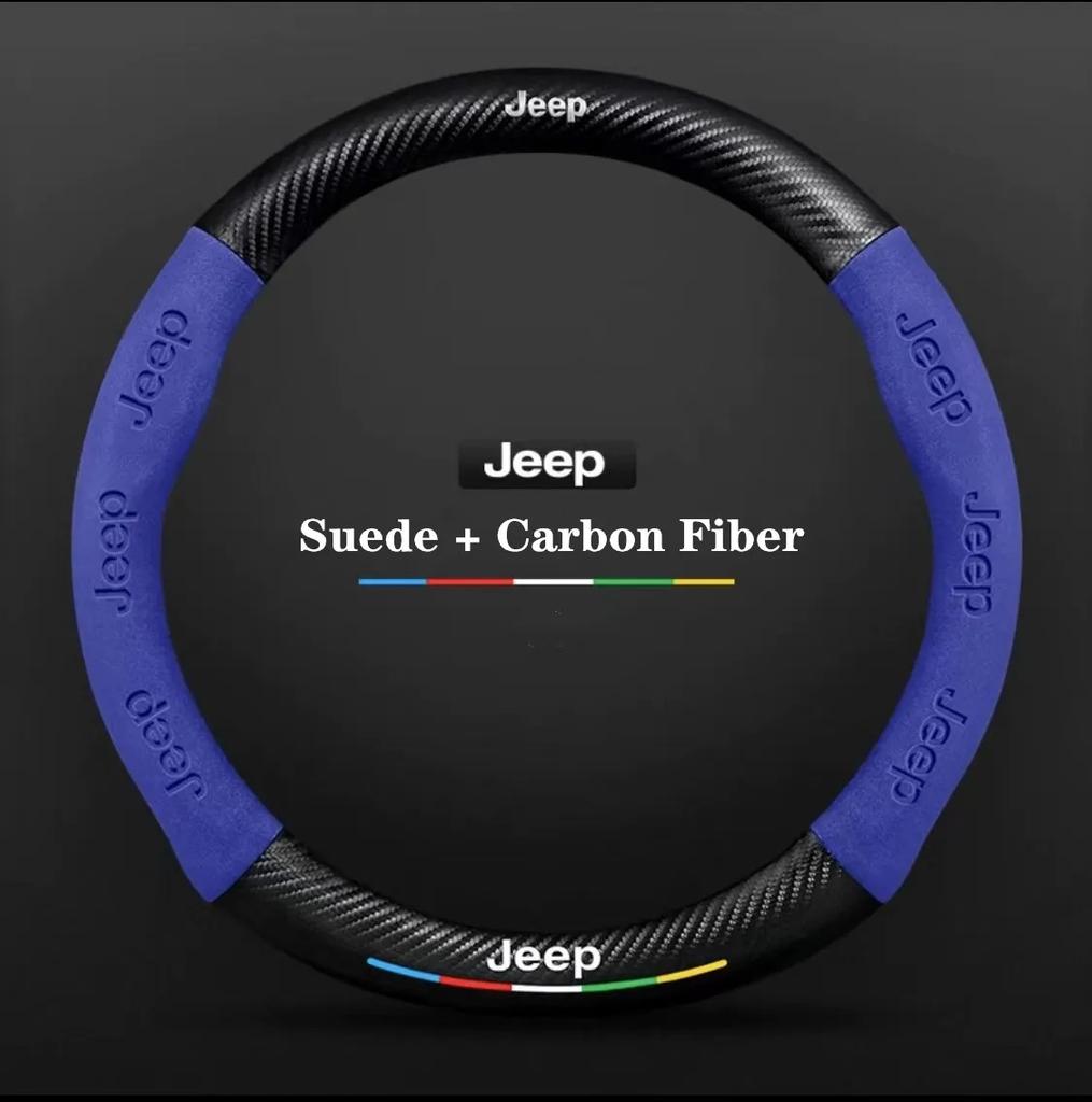 All-Season Carbon Fiber Suede Car Steering Wheel Cover for Jeep Renegade Wrangler Grand Cherokee Compass Patriot Auto