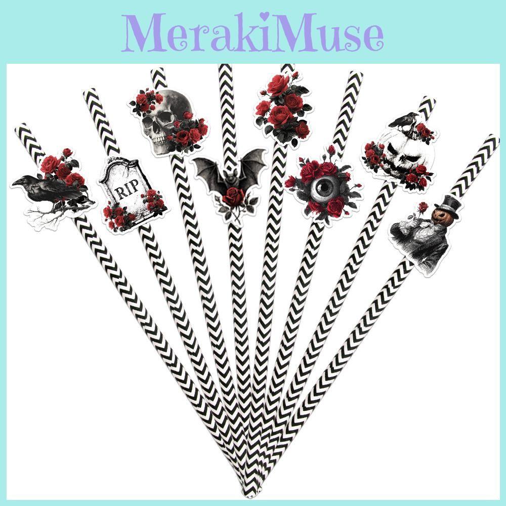 Halloween Rose Skull Paper Straw Set Parties Events Disposable Decor Beverage
