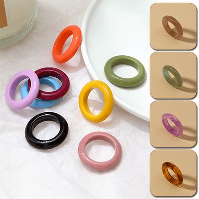18mm Vintage Colorful Transparent Resin Acrylic Round Rings for Temperament Women Girls Simple Geometric Jewelry Fashion Gifts
