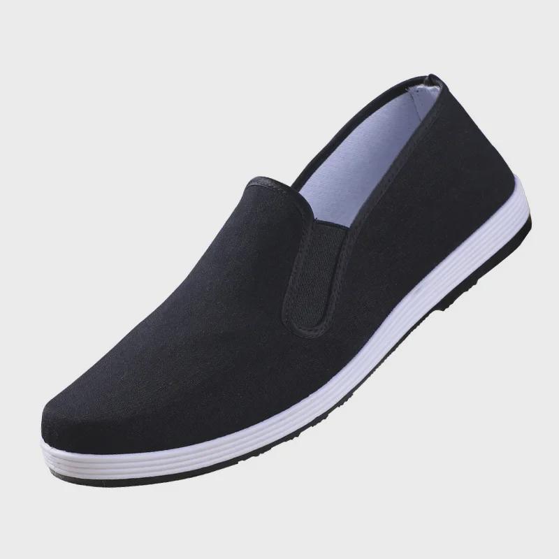 Old Beijing Men's Slip-On Black Cloth Shoes with Cow Tendon Soles