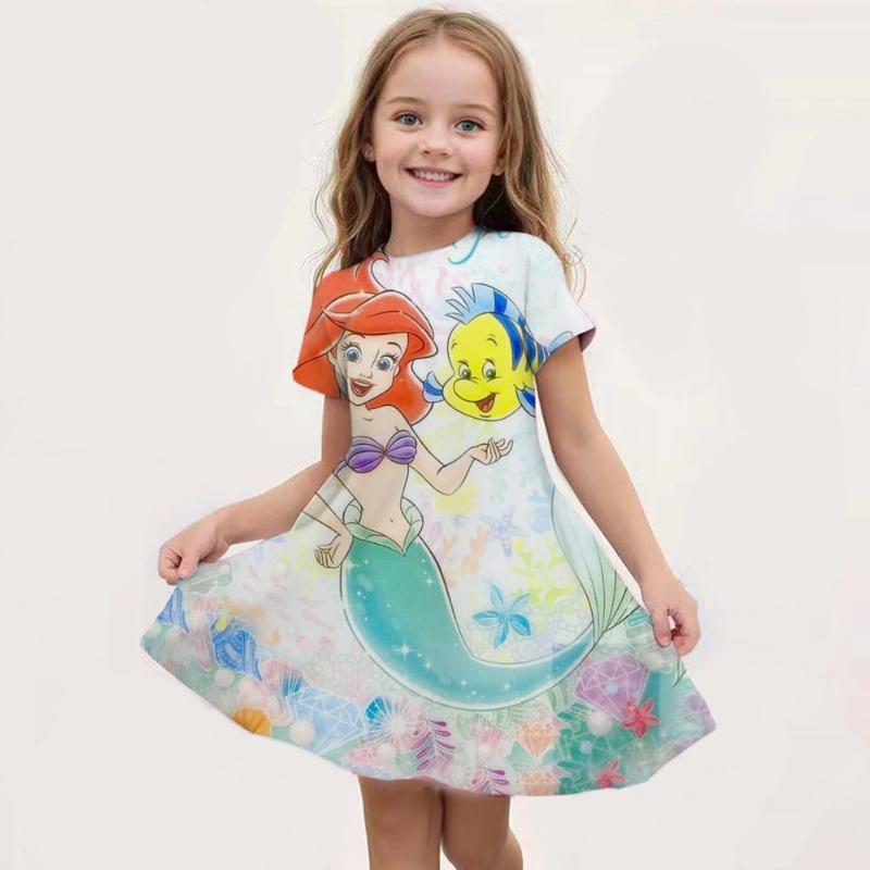 [Cartoon Unicorn Dress] Girls' Cartoon Unicorn Dress | 3D Short-Sleeved Summer Holiday Casual Personalized Stitching Top Clothing Skirt