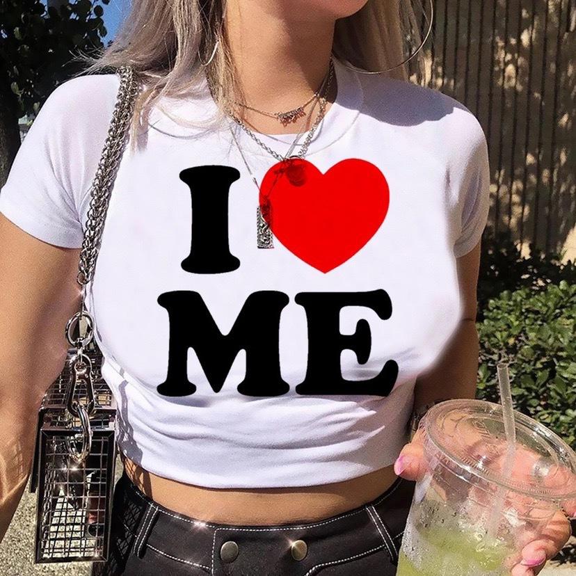 European and American women's clothing spring and summer new ins letter I love ME printed short slim-fitting short-sleeved T-shirt