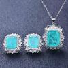 Women Jewelry Set Imitation Paraiba Necklace Emerald Cut Light Green Gemstone Earrings