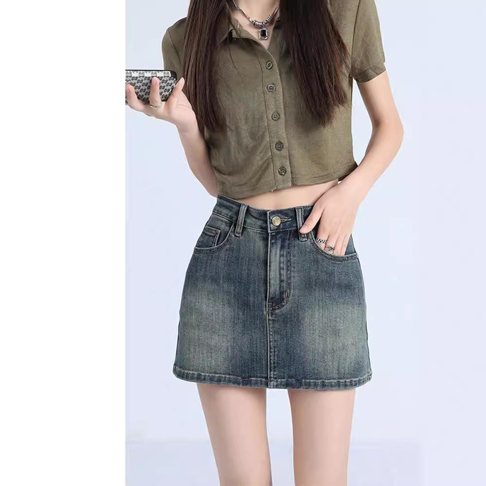 

Летняя Ретро Острая Японская А-силуэта Джинсовая Мини-юбка с Завышенной Талией для Женщин 3XL (Recommended for 144-150 jin)