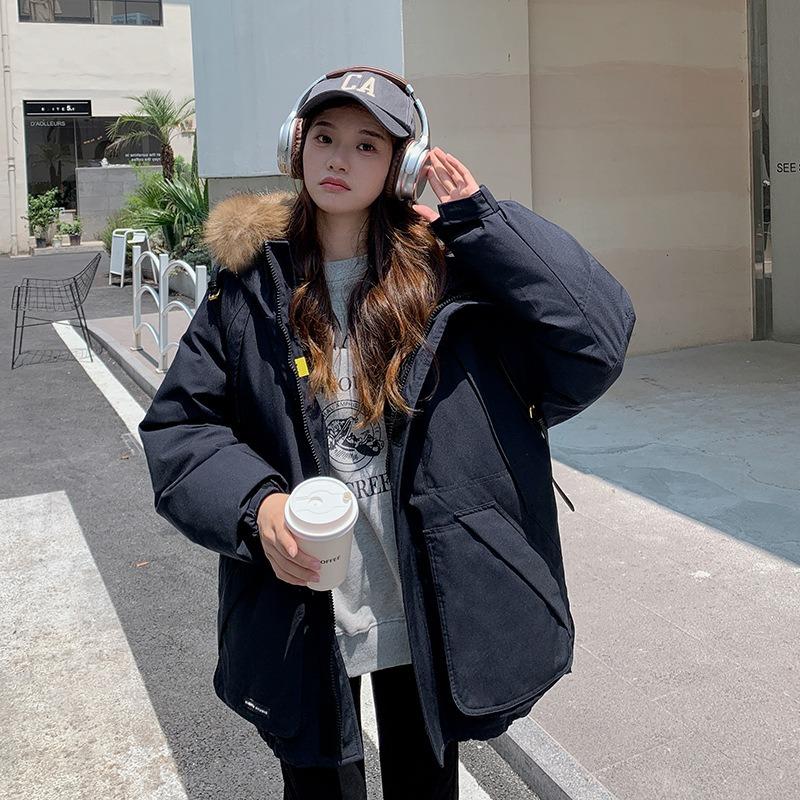 

Зимнее новое пальто-инструмент для студенток, утолщенное универсальное пальто-пирог, чтобы противостоять волне, с капюшоном и меховым воротником, хлопковая одежда L suggestion [120--140] catties темно-синий