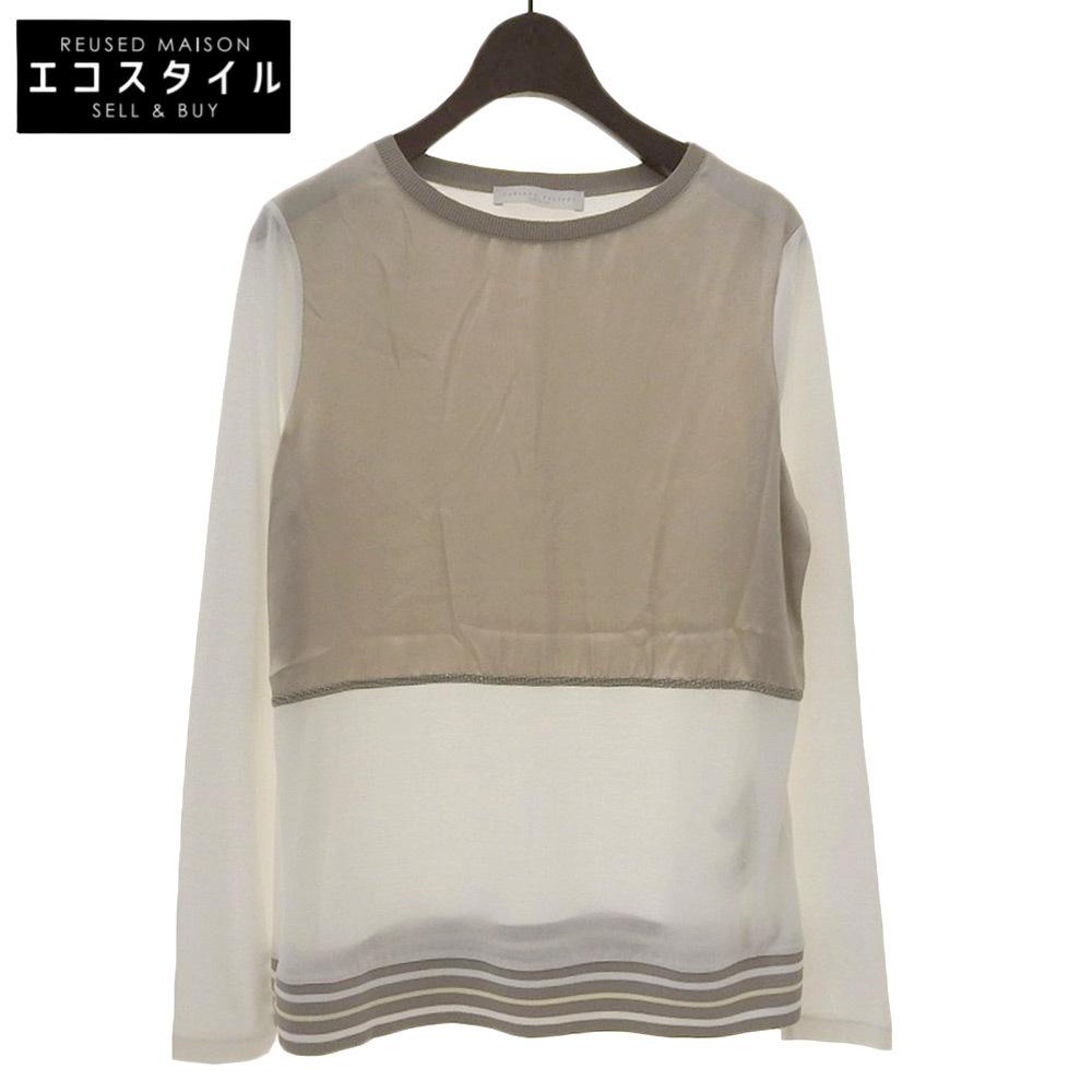 FABIANA FILIPPI Beautiful Cotton Satin Switching Blouse Top for Women Greige/white XXS Tops XXS Greige/WhiteUsed