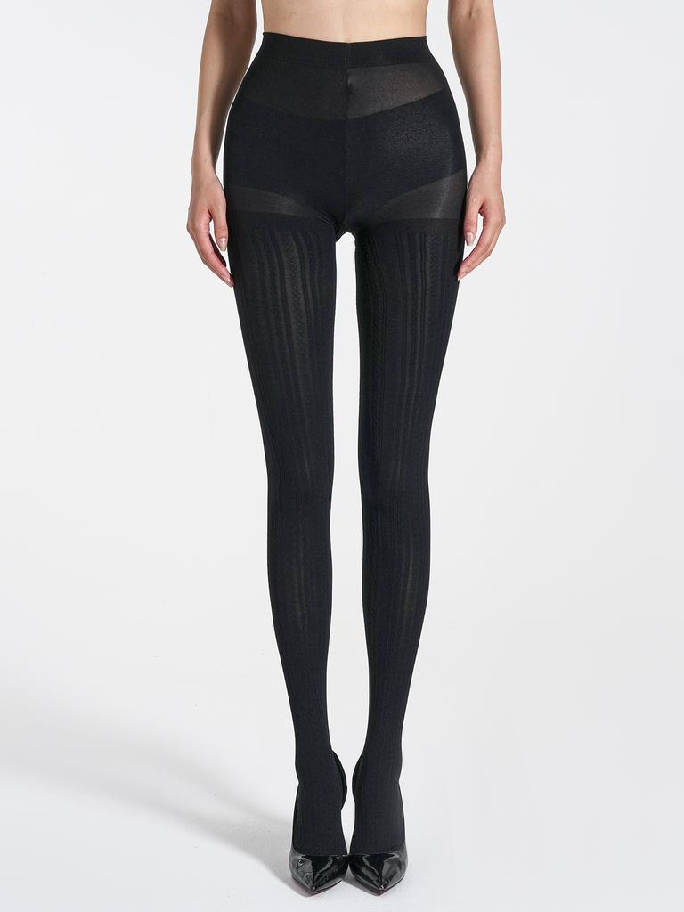 A pair of sexy solid color vertical ribbed knitted tights for women, high-elasticity stockings and pantyhose