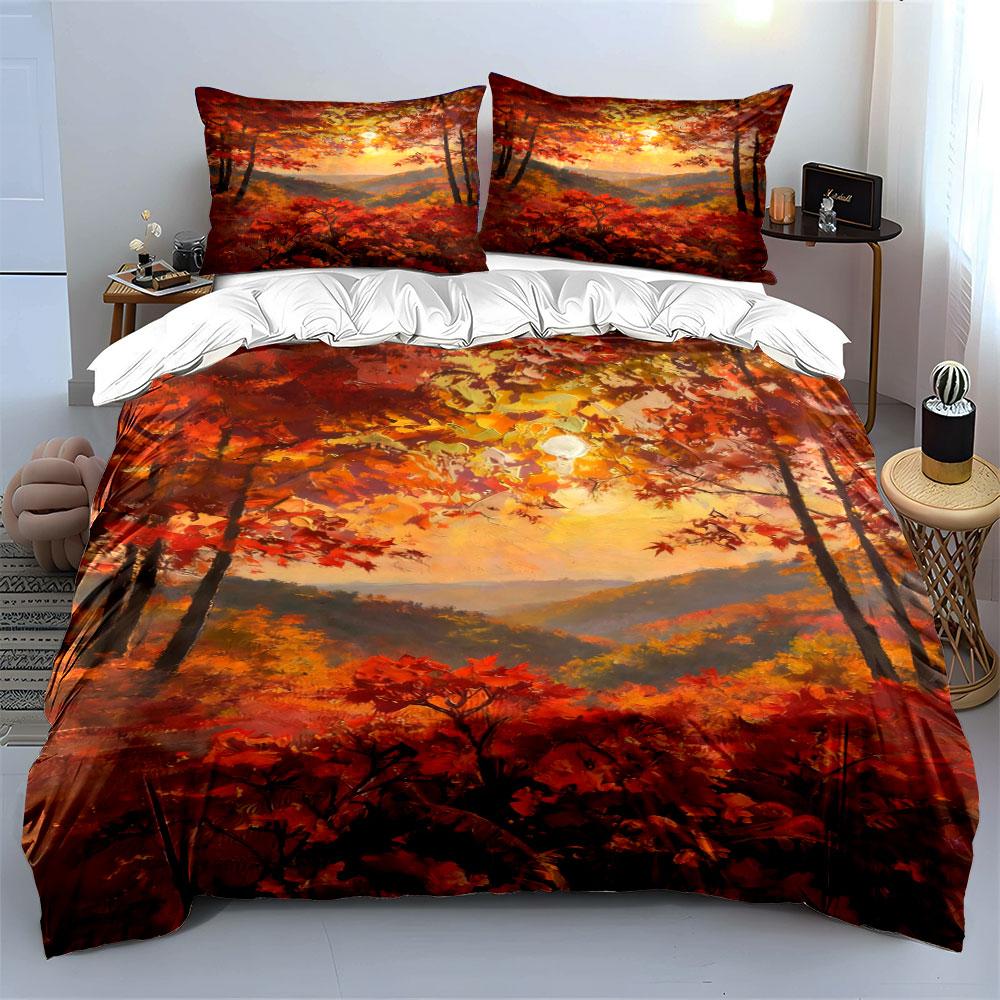 Arbres d'automne et lever de soleil. Ensembles de literie Ensembles de housses de couette Housses de couette Taies d'oreiller(1 * Housse de couette 2 * Taies d'oreiller sans couette)
