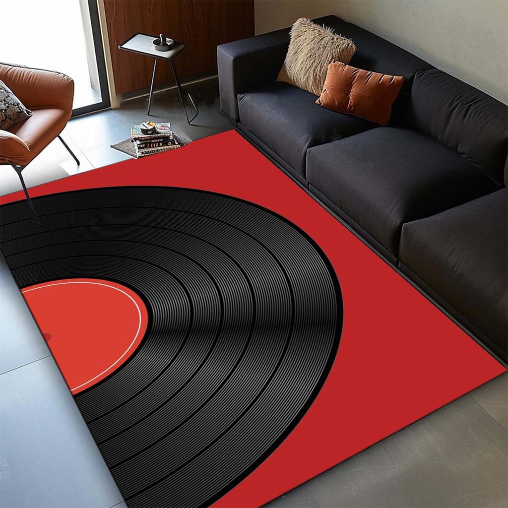 Vinyl record design polyester area carpet-non-slip, crystal velvet carpet for office, bedroom, living room decoration