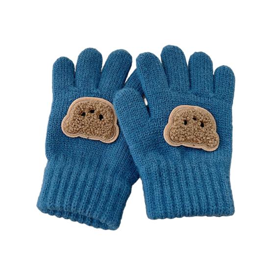 

Детские вязаные перчатки Эластичные перчатки с закрытыми пальцами Вышивка Мишка Теплые зимние перчатки для мальчиков и девочек от 3 до 7 лет Велоспорт Спорт синий