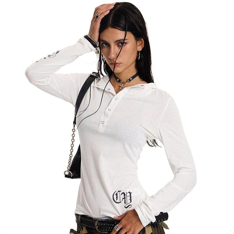 

Девичьи футболки Y2K Черные Белые Толстовки Воротники на пуговицах Сексуальные женские футболки С длинным рукавом Модные женские футболки Для вечеринки Клуба Бара S белый