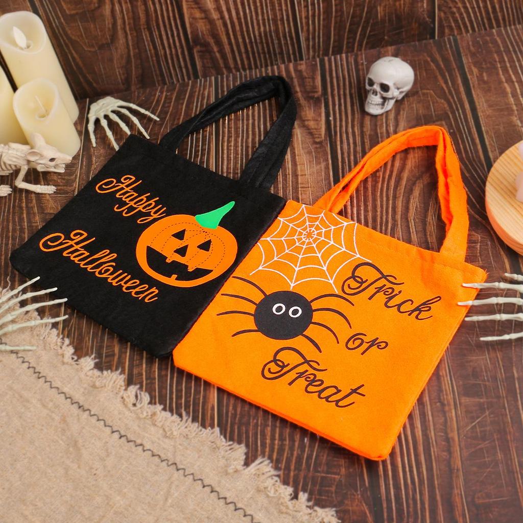 Halloween Ghost Festival Pumpkin Candy Tote Bag, Non-Woven Orange and Black Gift Bag for Kindergarten
