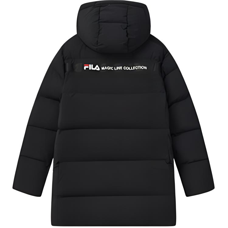 FILA Solid Color Mid-Length Letter Logo Hooded Down Jacket Men Outerwear Black F51M249904F-BK