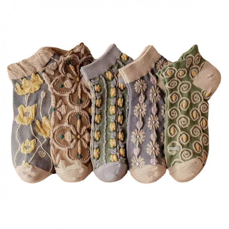 Women's Retro Floral Boat Socks - Mori Style, Breathable & Comfortable, Perfect for Spring and Summer.