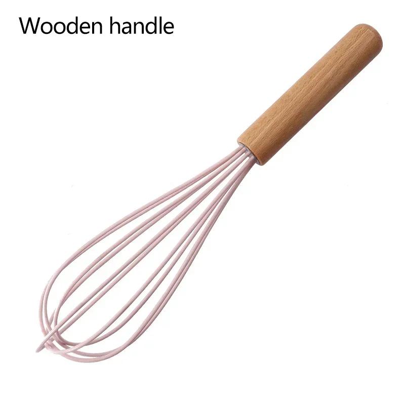 Silicone Manual Egg Beater Wooden Handle Egg Whisk Manual Egg Mixing Stirrer Kitchen Egg Tools Cream Blending Baking Gadgets