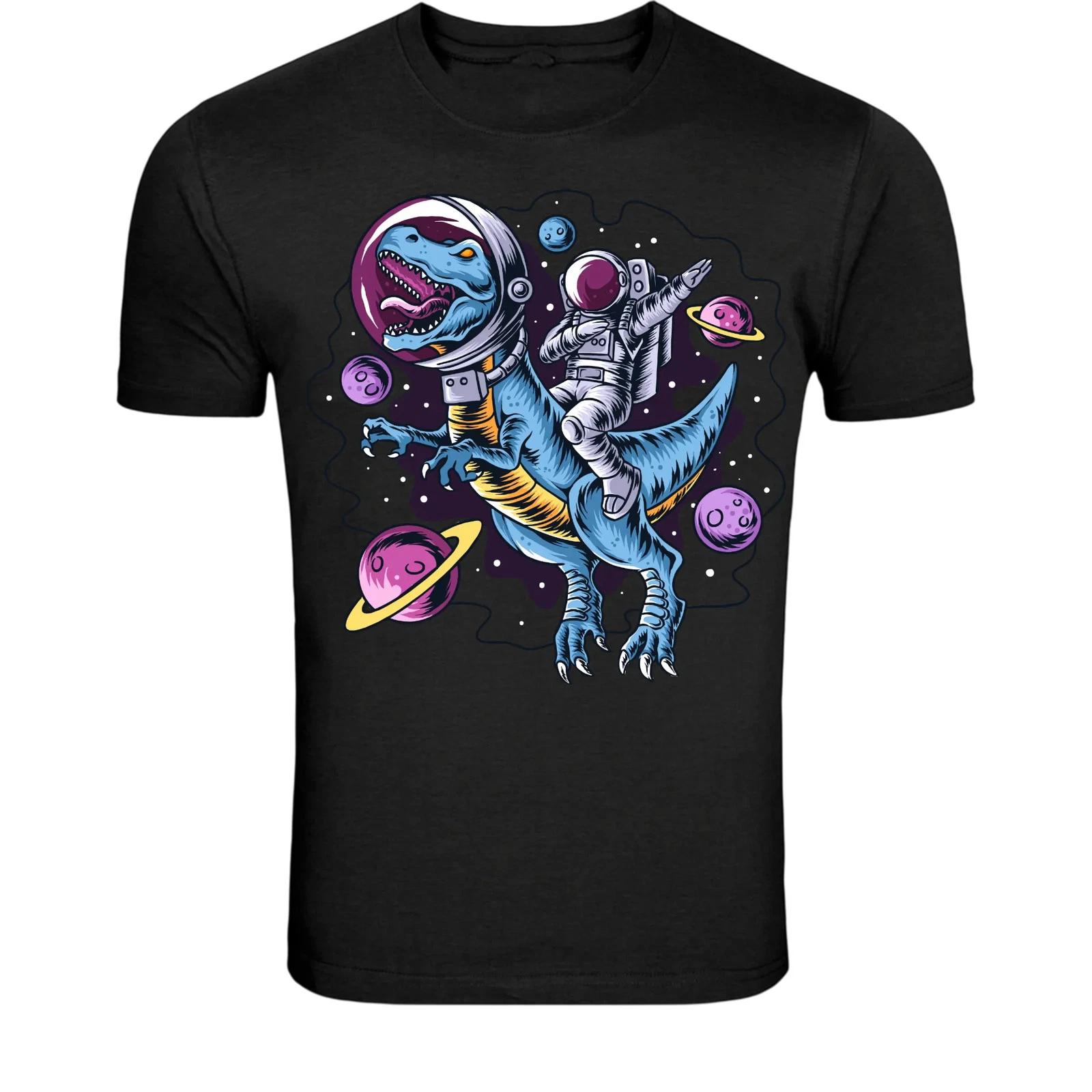 Astronaut Riding Dinosaur T-Shirt - Space T-Rex Graphic Tee 4XL