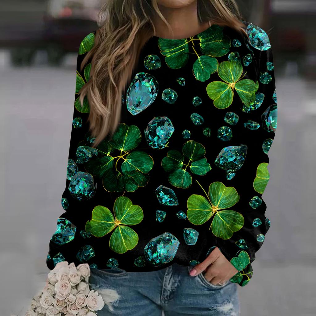 Women's Fashion Casual Long Sleeve Printed Neck Sweatshirt Top