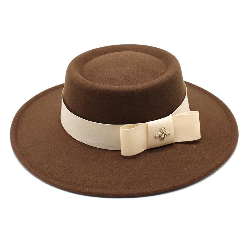 British Elegant Ring-Shaped Concave Flat-Topped Woolen 8.5Cm Top Hat Men'S And Women'S Flat-Topped Woolen Top Hat