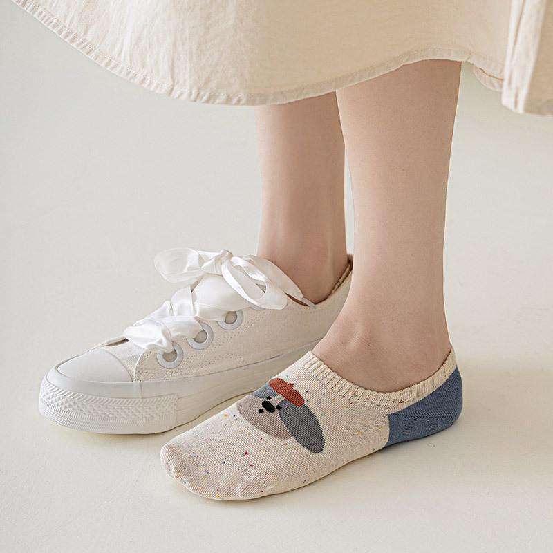 Pantofole Calzini Stampa Cartone Animato Carine Donna Silicone Antiscivolo Basso Taglio Calzini Casual Cotone Traspirante Estate Invisibili No Show
