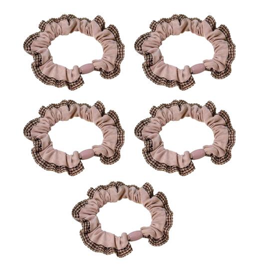 5Pcs Hair Ties High Elasticity Double-Layer Plaid Lace Seaming Hair Ropes Retro French Style Soft Fabric Hair Accessories