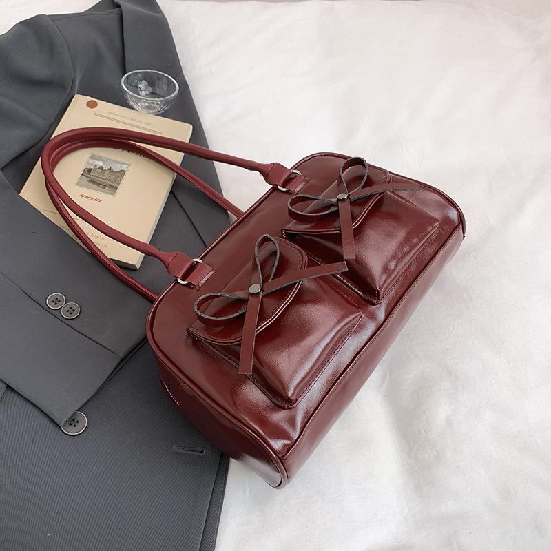 Bow Spice Girl Underarm Bag Women's New Summer Tote Bag Shoulder Bowling Pillow Bag Commuter Bag