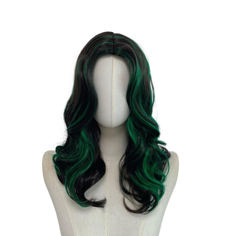 Fashionable Green Wavy Long Curly Hair Women'S Wig Outdoor Travel Party Cosplay Halloween Simulation Synthetic Wig Headgear