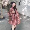 Padded British Style Retro Red Grid Suit Woolen Jacket Women's Autumn and Winter Loose Casual Woolen Coat