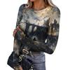 Women's Slim Fit Halloween Print Pullover Long Sleeve T Shirt Crew Neck Base Layer Top with Thumb Hole Cuffs Stretch Fabric