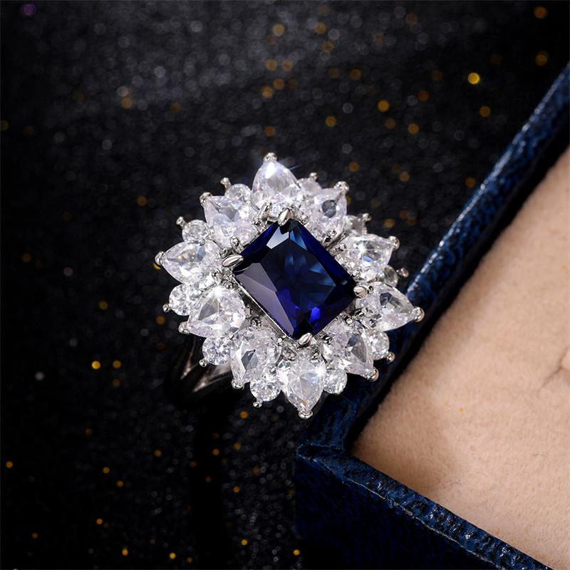 Huitan Sparkling Blue/White Cubic Zirconia Rings for Women Wedding Engagement Party Noble Female Rings Anniversary Gift Zircon