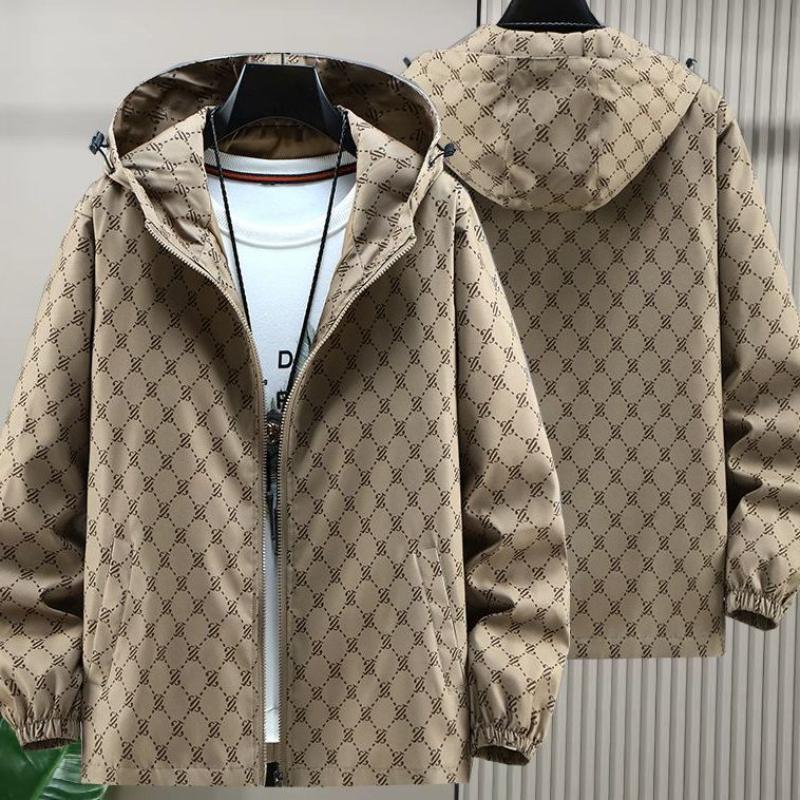 

Весенне-осенняя куртка с капюшоном и принтом, мужская универсальная новая модная куртка L хаки