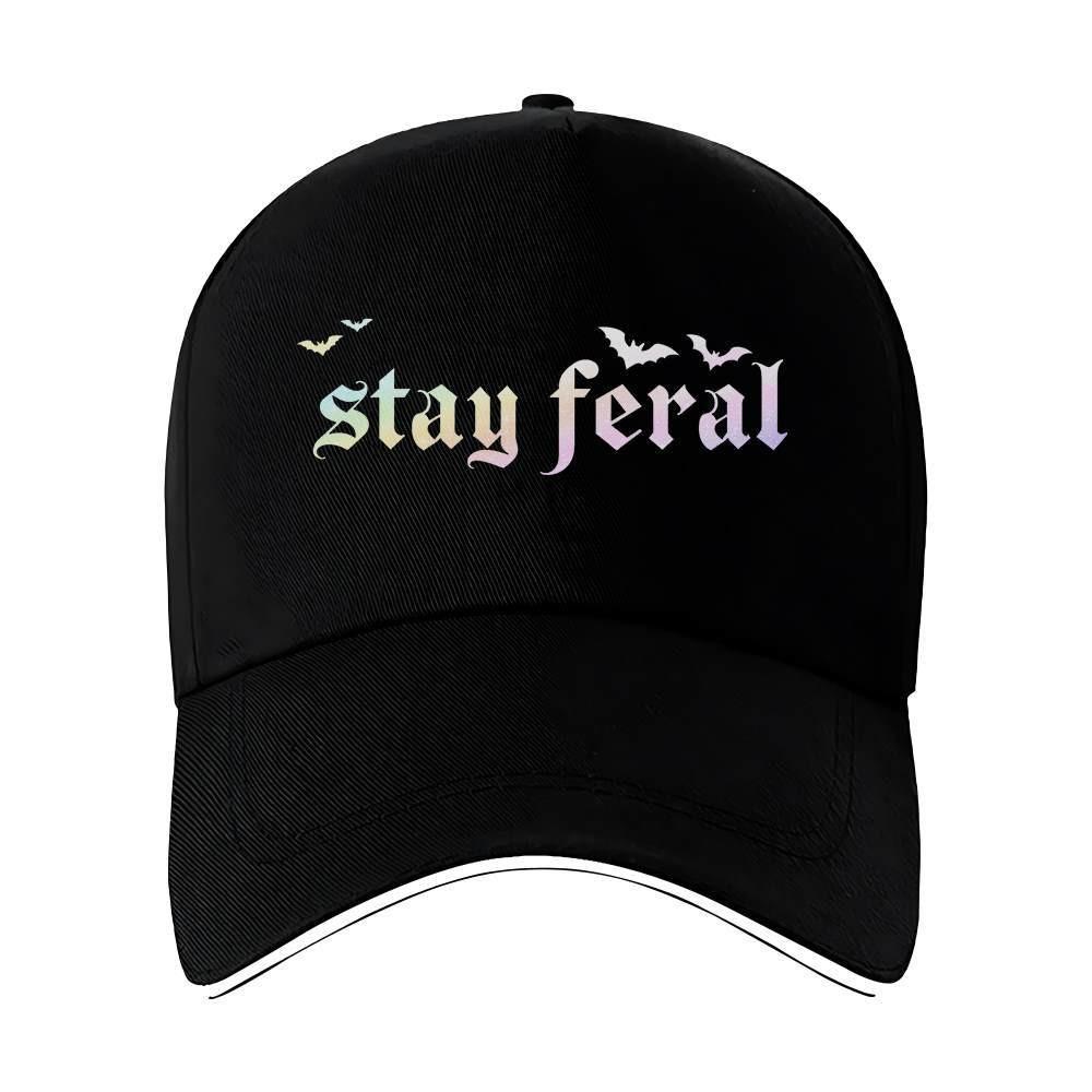 Stay Feral Gothic Text Bat Adjustable Baseball Cap Polyester Casual Adult Unisex One Size