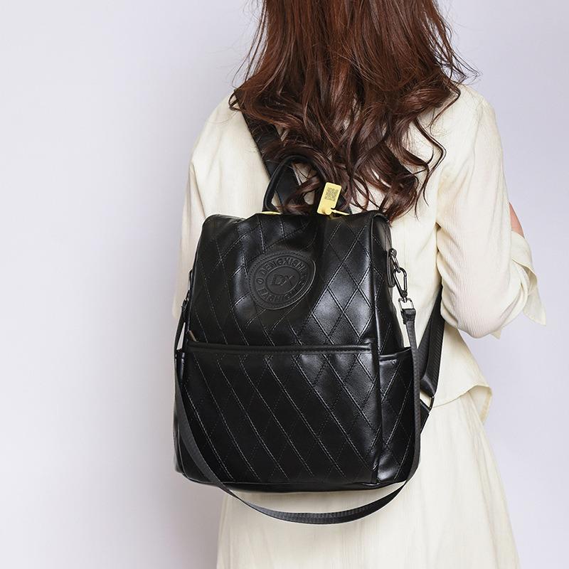 Stylish Large-capacity Backpack Women's New Diamond Student Schoolbag Solid Color Simple Multi-functional Shoulder Bag Women