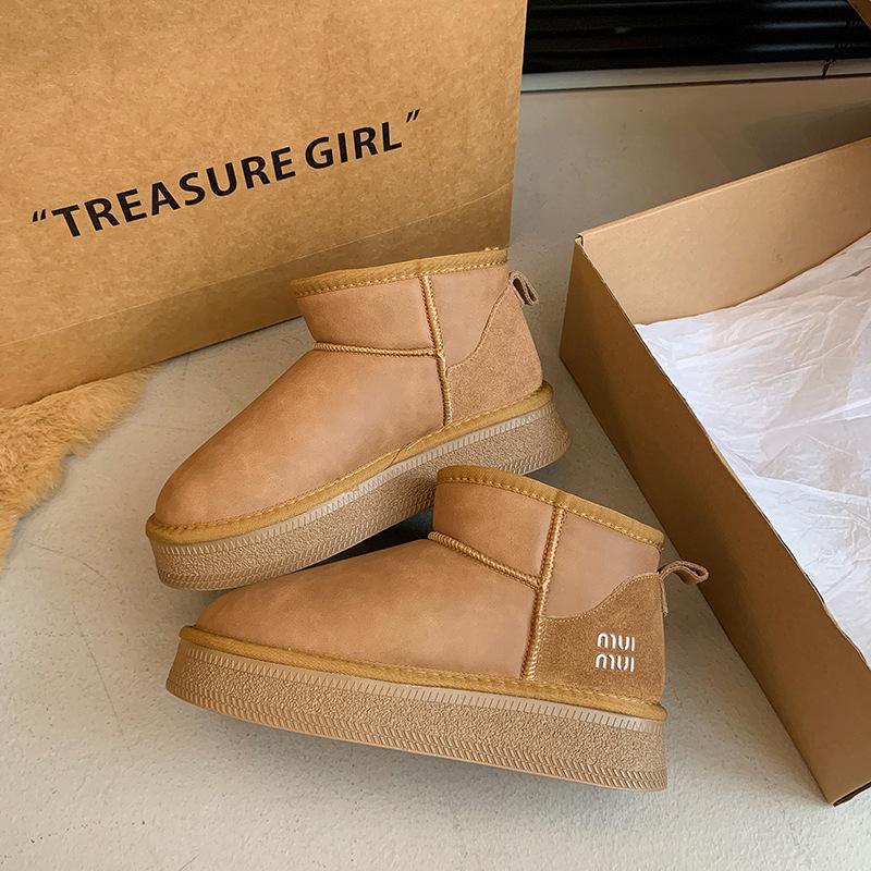 

Зимние ботинки из натуральной кожи huhu на толстой подошве, 2025, новая зимняя модель, теплый бархат, утолщенный мех, интегрированные короткие зимние ботинки 40 хаки