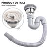 Single Tank Drain Sink Strainer Head S Bend Storage Water Stainless Steel Uninstall 45cm Drain Kit Kitchen Sink