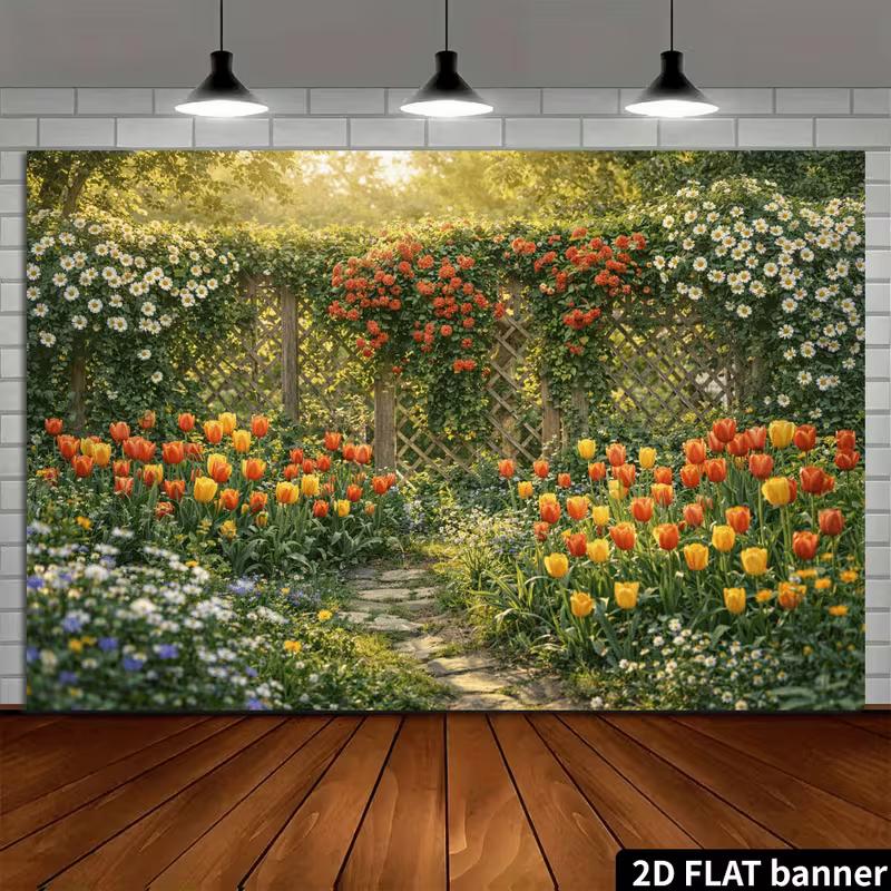 Colorful Flower Fence Background, Summer Garden Decor
