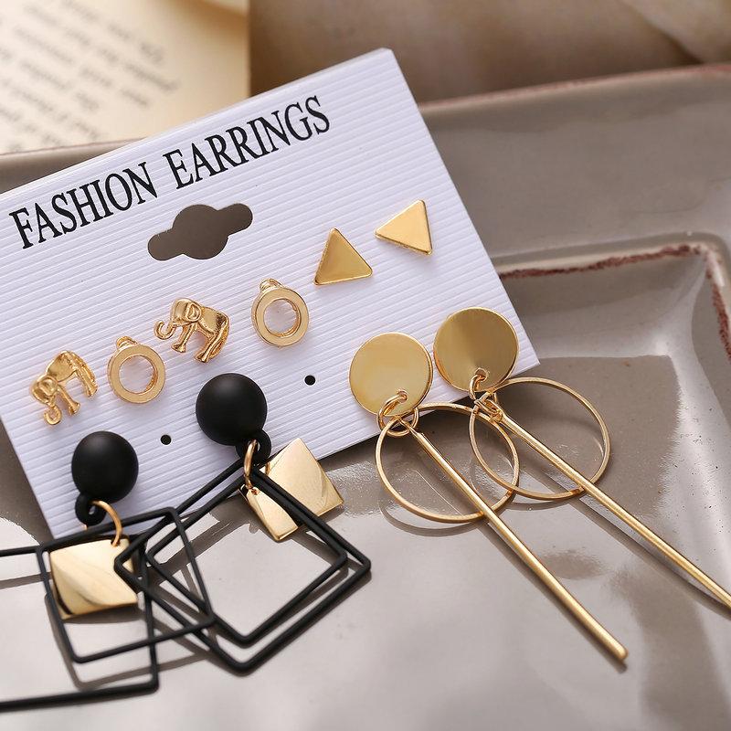 5 Pairs of Women's Earrings Alloy Animal Diamond-shape Earrings Set