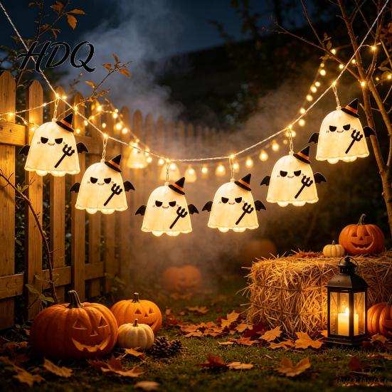 Dekorative Stoffgeister für Zuhause Halloween Geister Lichterkette Hexenhut Teufel LED Hängend Moderner Horror Stil Beleuchtung Deko Party Gruselig