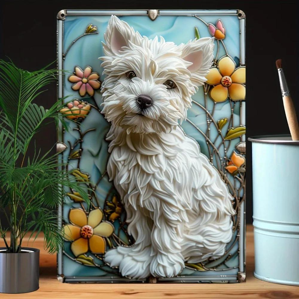 Vintage West Highland Terrier Metal Sign Wall Decor For Home Gym Bathroom Autumn Winter Theme