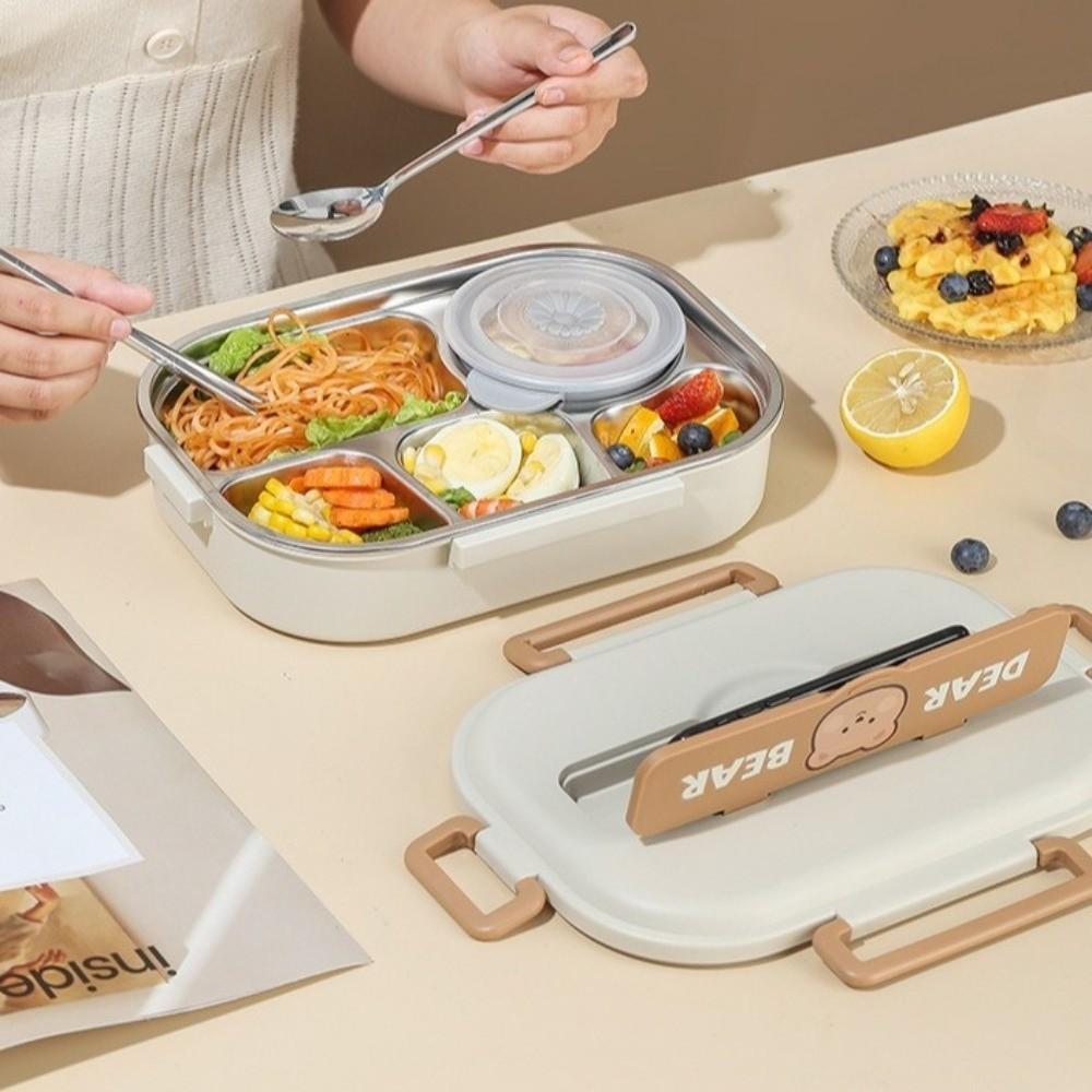 Leakproof Stainless Steel Lunch Box Portable 4 Grids Lunch Box Sealed Food Container  Lunch Use