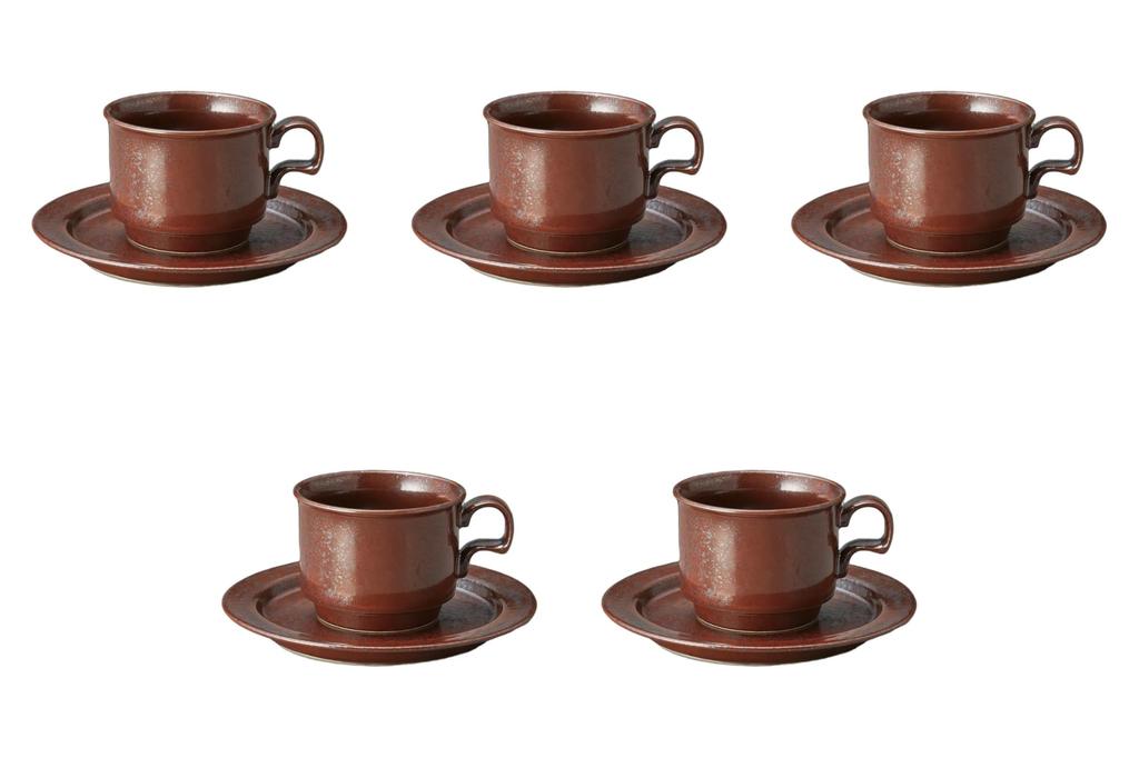 Set of 5 Iron Sand Crystal Stacked Cups and Saucers X Cm Cups and Saucers Setomonohonpo [8.9 6.8 (250cc)]