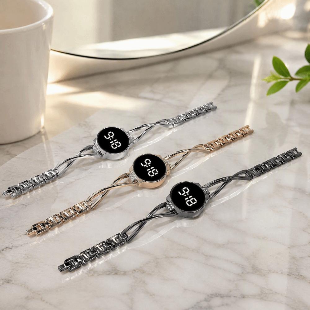 Metal Bracelet LED Watch Rhinestone Watch Fashion Wrist Watch Teen Girls