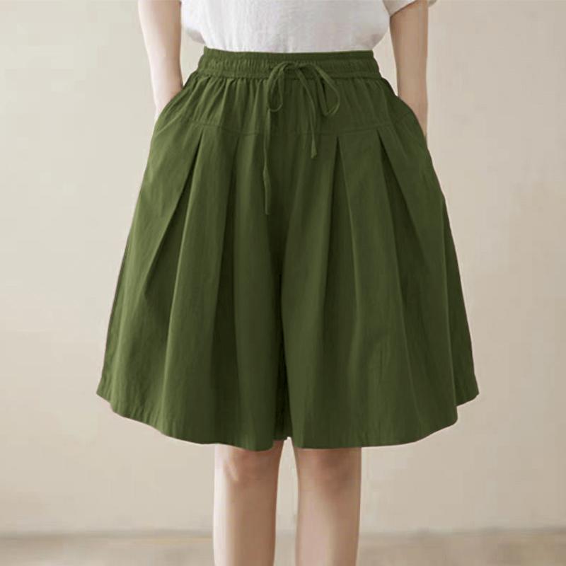 

ZANZEA Женские повседневные А-силуэта свободные шорты с широкими штанинами зелёный