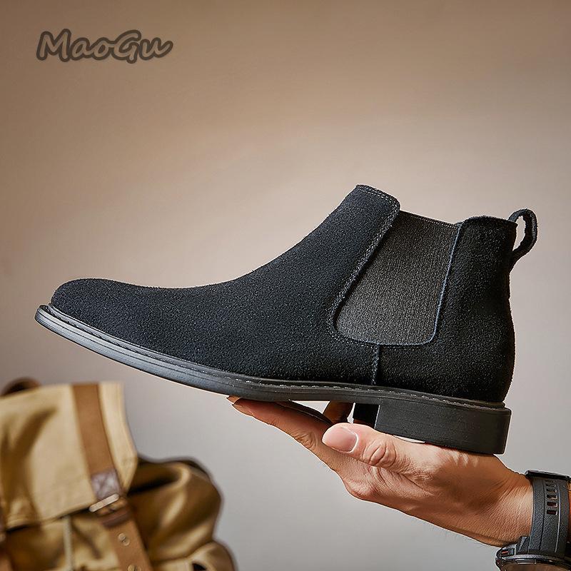 Fashion Suede Matte Chelsea Boots for Men High Top Leather Slip-on British Style Short Boots Elegant Spring Autumn Botas Para Hombre