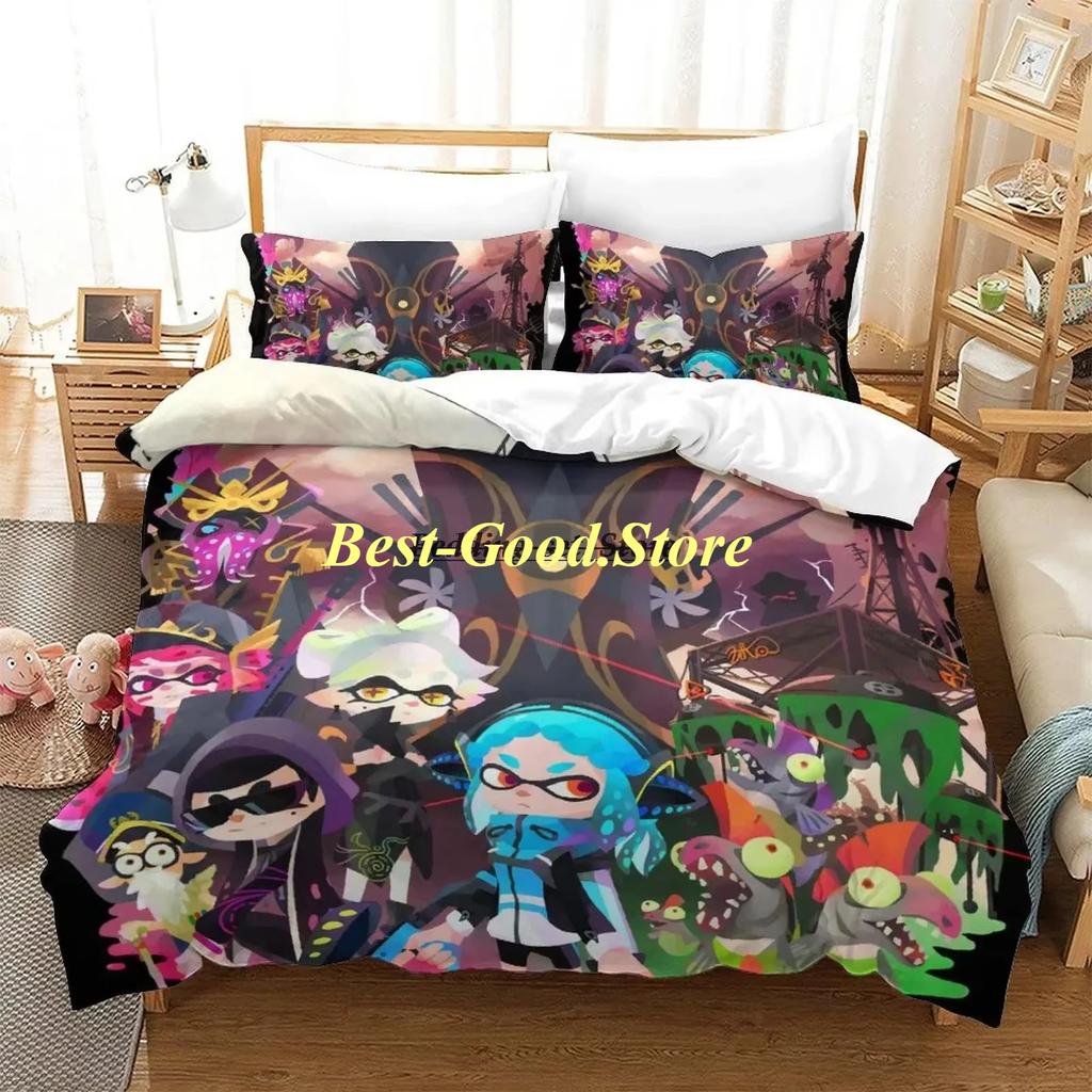 Splatoon 3 Inkling Kałamarnica Zestaw Pościeli Pojedynczy Bliźniak Pełny Queen King Size Zestaw do Łóżka Aldult Kid Sypialnia Zestawy Poszwy na Kołdrę Zestaw Prześcieradła
