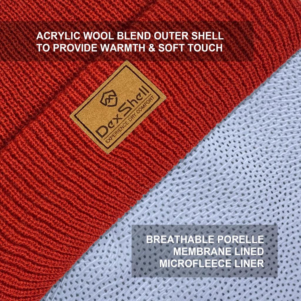 Dexshell Waterproof and Windproof Wool Blend Beanie DH322 One Size Fits All Hat, Unisex, RED,