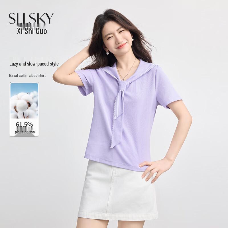 

Women s Korean Style Sailor Collar Tie-Front Short Sleeve T-Shirt 2XL