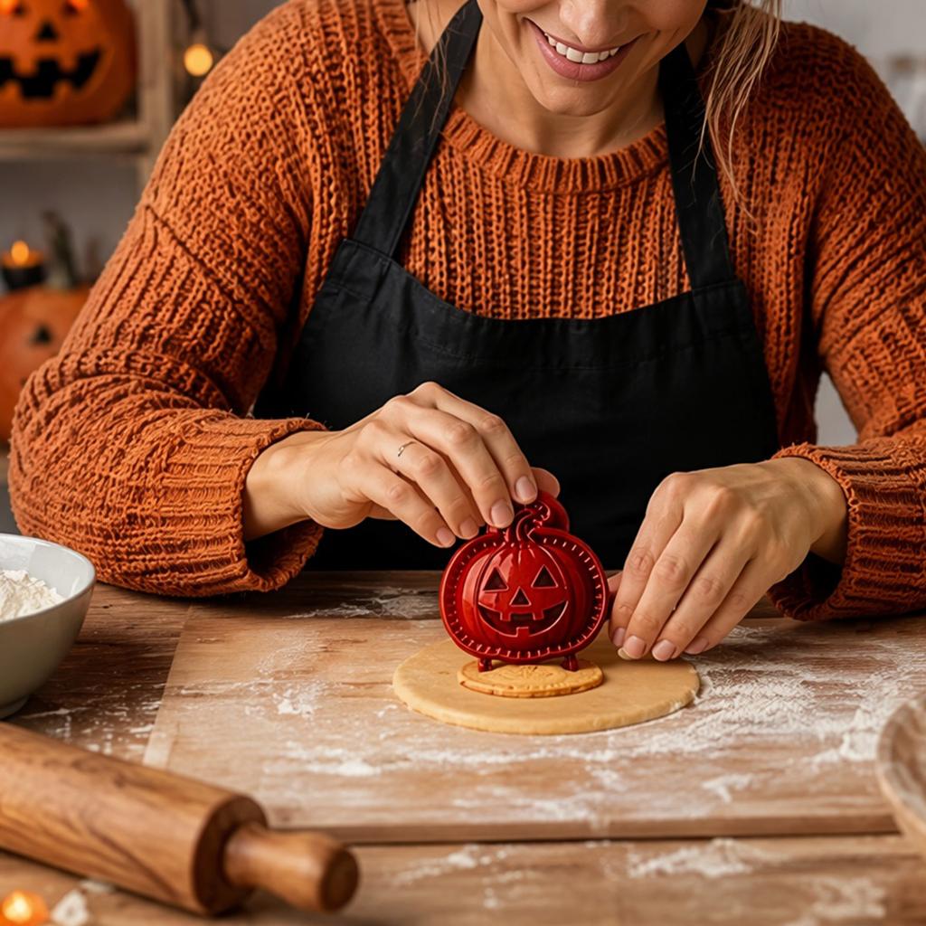 Mini Pie Press Halloween 8 Shapes Pumpkin Ghost Bat Skull Witch Hat Spider Web Haunted House Fall Party Baking Set