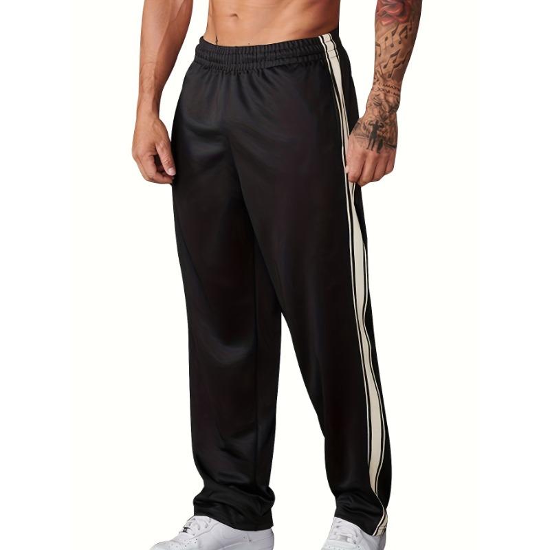 

Men Elastic Waist Side Stripe Casual Pants Loose Straight Leg Sport Streetwear Long Trousers S