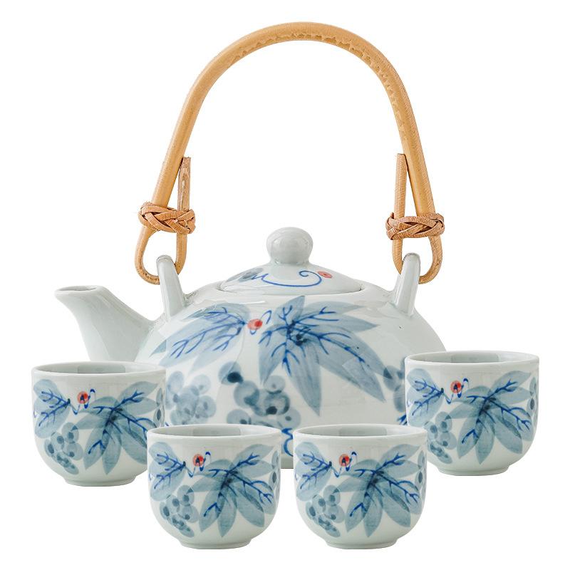 Hand Painted Porcelain Tea Set 1 Teapot 4 Cups Large CapacityHigh TemperatureUnderglaze for Floral Tea Home Office Chinese Style