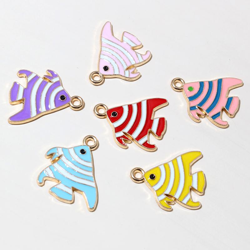 20pcs Enamel Fish Charms Pendant for Earrings Necklace Bracelet Findings Alloy Metal DIY Jewelry Making Accessories